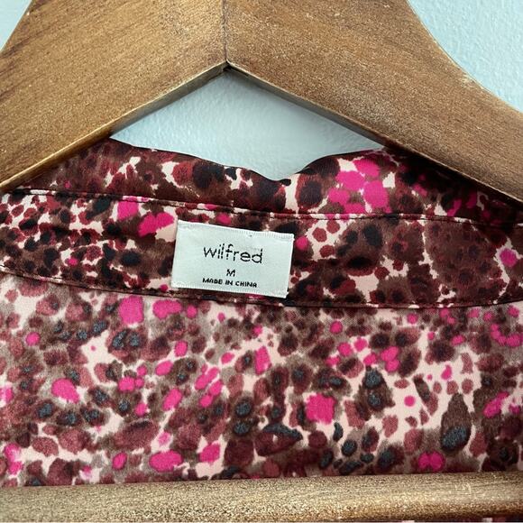 Wilfred | Aritzia Tie Front Blouse Button Down Cropped Pink Fuchsia Brown Top M - Picture 4 of 9